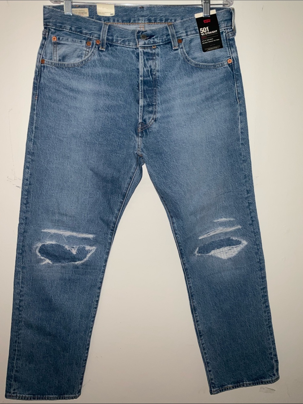 Levi's 501 '93 Straight Leg Patched Ripped Button Fly Jeans Size 34x30 NWT